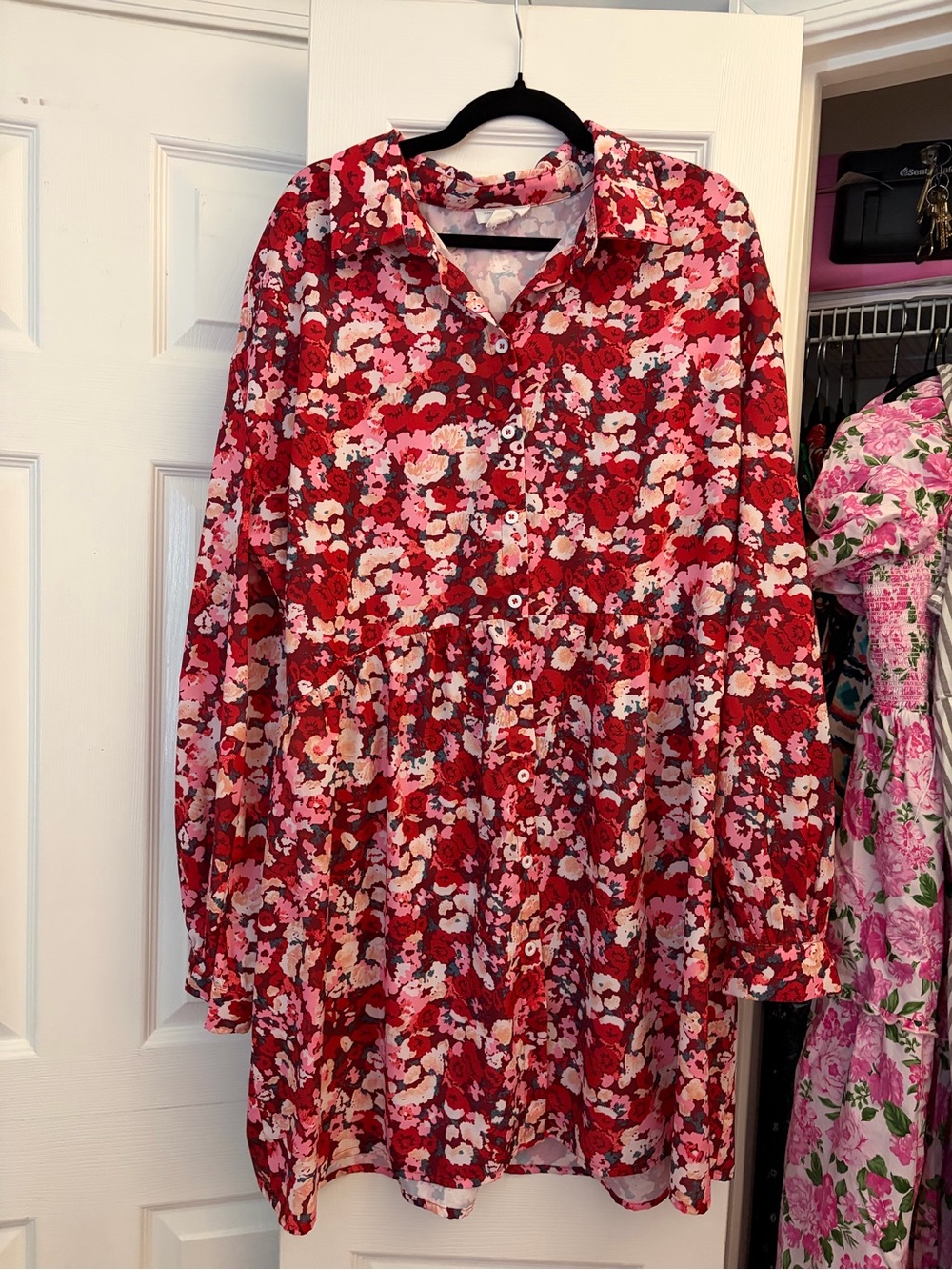 Chic Soul Red & Pink Floral Long Sleeve Dress